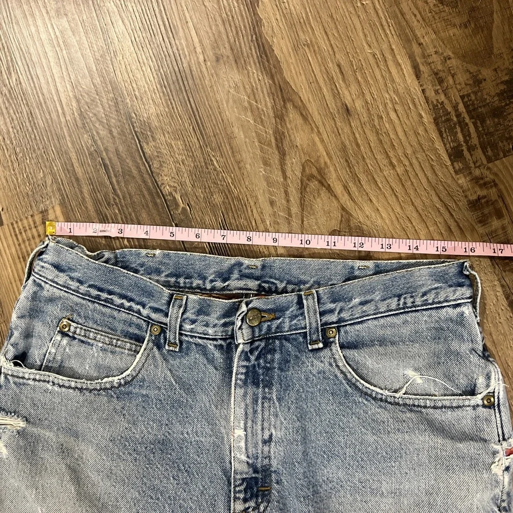 LL Bean Flannel lined Jeans distressed 34x32 (Fits 32x29.50) Made in‎ USA Ripped
